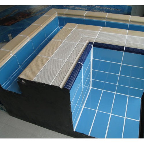 Плитка керамическая бордюрная с поручнем и водостоком Aquaviva AV3-1U, цвет кобальт + светло-бежевый, 240х115x30 мм