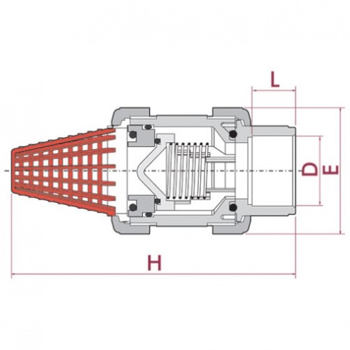 Клапан донный подпружиненный ПВХ, EPDM Cepex, разборные муфтовые окончания (клеевой), диаметр 50 мм, PN=16