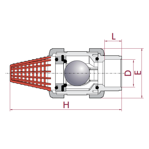 Клапан донный шаровой ПВХ, EPDM Cepex, разборные муфтовые окончания (клеевой), диаметр 75 мм, PN=10