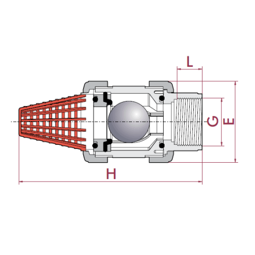 Клапан донный шаровой ПВХ, EPDM Cepex, разборные муфтовые окончания (резьбовой BSP), диаметр 1¼", PN=16