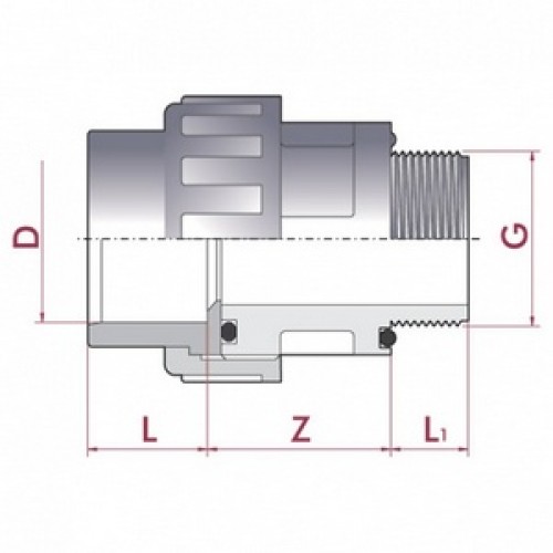 Муфта разборная тип 2 ПВХ, EPDM Cepex (клей - наружная резьба BSP), диаметр 50 мм x 2", PN=10