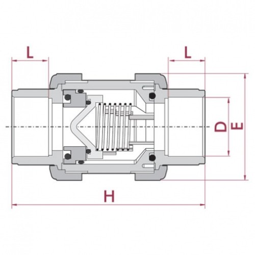 Клапан обратный подпружиненный ПВХ, EPDM Cepex, разборные муфтовые окончания (клеевой), диаметр 40 мм, PN=16