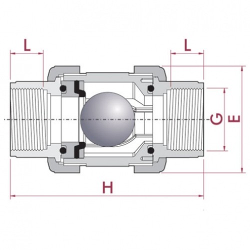 Клапан обратный шаровой ПВХ, FPM Cepex, разборные муфтовые окончания (резьбовой BSP), диаметр 2", PN=16