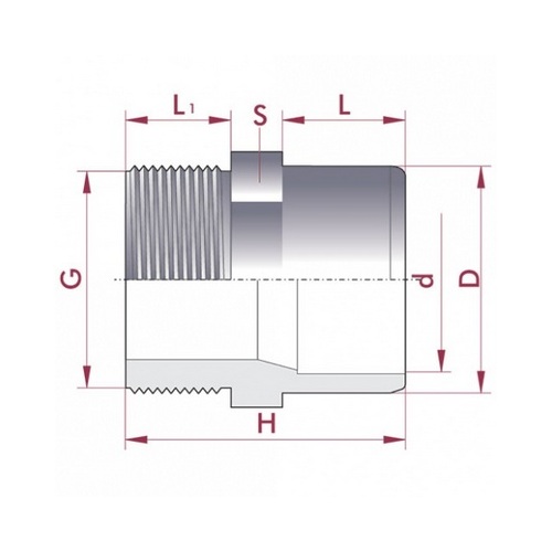 Адаптор двойной муфтовый ПВХ Cepex (клей - наружная резьба BSP), диаметр 63x50 мм x 1¼", PN=10