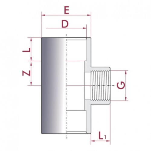 Тройник редукционный 90° ПВХ Cepex (клей - внутренняя резьба BSP), диаметр 32 мм x ¾", PN=10