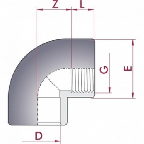Отвод 90° ПВХ Cepex (клей - внутренняя резьба BSP), диаметр 25 мм x ¾", PN=10