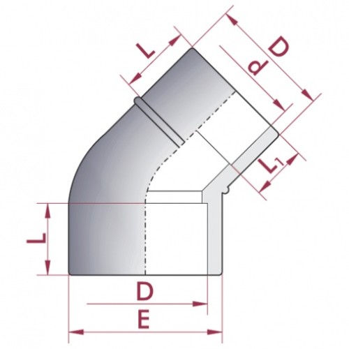 Отвод 45° ПВХ Cepex (клеевой редукционный, муфтовое-втулочное окончание), диаметр 50х50x40 мм, PN=16