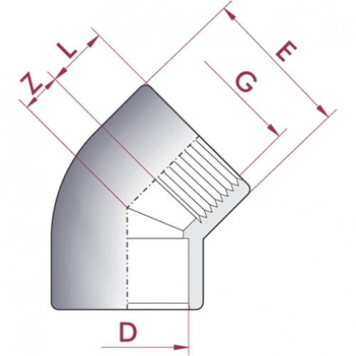 Отвод 45° ПВХ Cepex (клей - внутренняя резьба BSP), диаметр 50 мм x 1½", PN=10