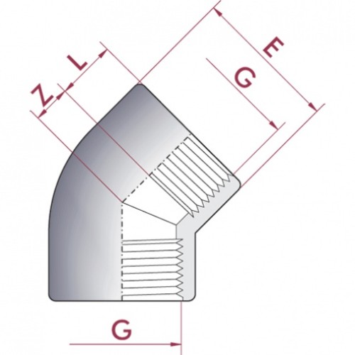Отвод 45° ПВХ Cepex (внутренняя резьба BSP), диаметр ½", PN=10
