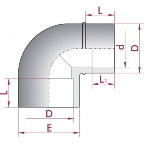Отвод 90° ПВХ Cepex (клеевой редукционный, муфтовое-втулочное окончание), диаметр 63x63x50 мм, PN=16