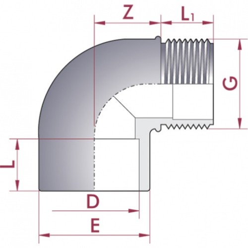 Отвод 90° ПВХ Cepex (клей - наружная резьба BSP), диаметр 50 мм x 1½", PN=10