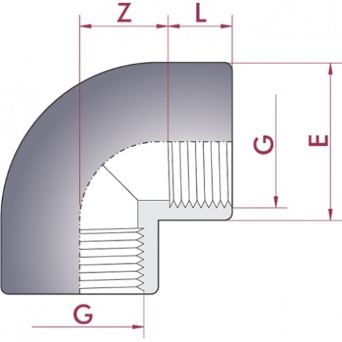 Отвод 90° ПВХ Cepex (внутренняя резьба BSP), диаметр 1½", PN=10