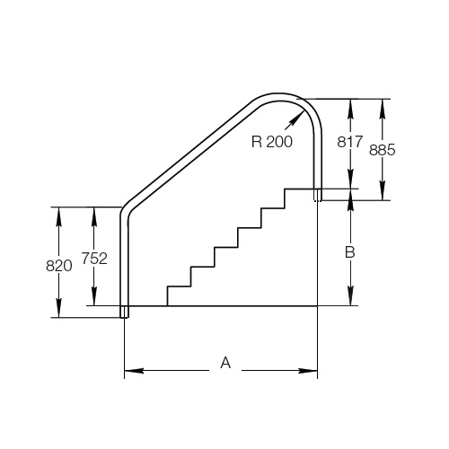 Поручень Flexinox для римской лестницы 2-BEND 1500 мм с фланцами (87162250)
