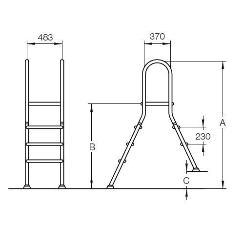 Лестница двухсторонняя 1+3 ступени (нержавеющая сталь, ступени пластик) ESC PNS /87142410