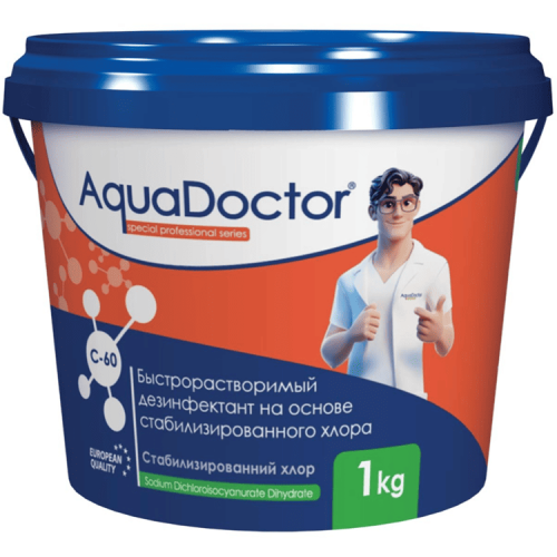 Быстрорастворимый хлор AquaDoctor C-60, гранулированный, 1 кг Фото 1