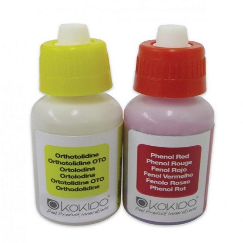 Запасные капли Kokido для тестера 6 в 1 модели K335: pH, хлора (Cl), брома (Br), общей щелочности (total alkalinity), жесткости воды (hardness) и стабилизатора (ceanuric Acid)