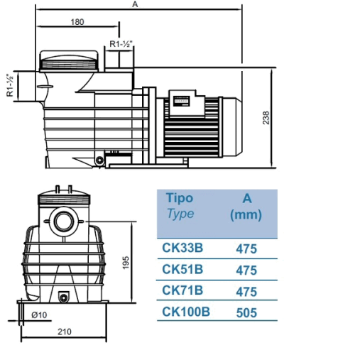 Насос Kripsol Caribe CK-100 (II), 1 кВт, 17,2 м3/час, 1 фаза