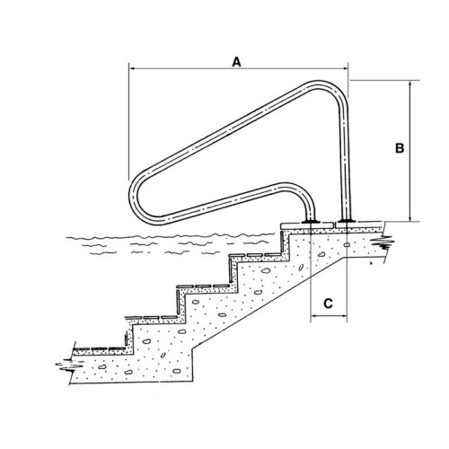 Поручень AstralPool для римской лестницы длина 1250 мм + фланцы, AISI-316 /07781/